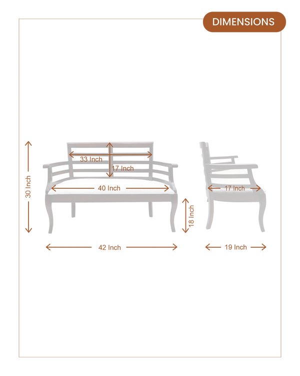Toledo Solid Wood Love Sofa (Brown) dimensions