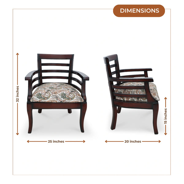 Toledo Teak Wood Arm Chair (Brown) dimensions view