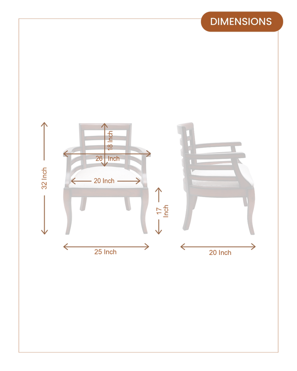 Toledo Teak Wood Arm Chairs (Brown Silver) dimensions