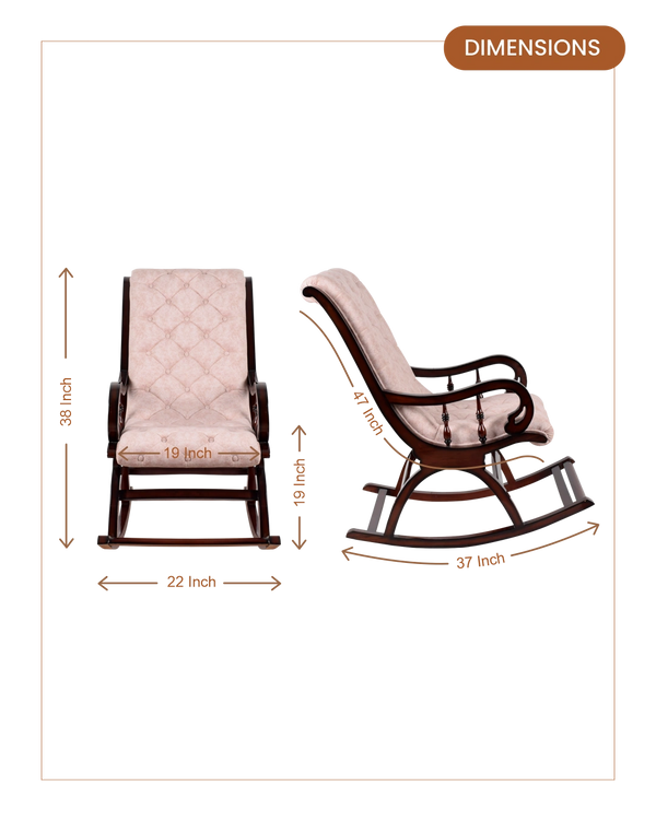 Touffy Fabric Upholstered Teak Wood Rocking Chair (Brown Ivory dimensions