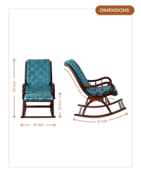 Touffy Fabric Upholstered Teak Wood Rocking Chair (Brown Turquoise) dimensions