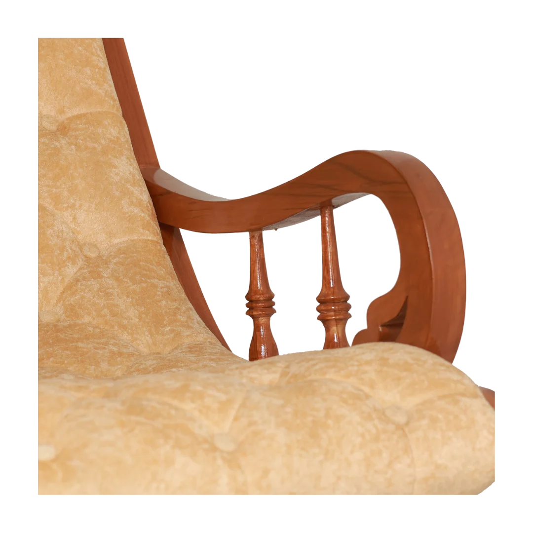 Touffy Fabric Upholstered Teak Wood Rocking Chair Teak Gold zoom view on cushion