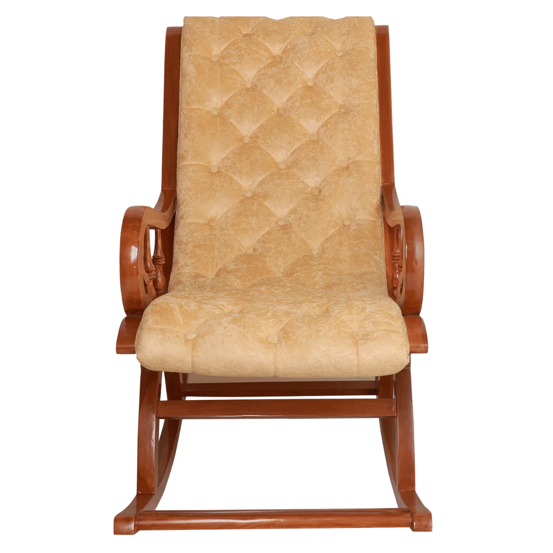 Touffy Fabric Upholstered Teak Wood Rocking Chair Teak gold