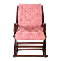 Touffy Fabric Upholstered Teak Wood Rocking Chair in Brown Burgundy color front view