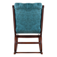 Touffy Fabric Upholstered Teak Wood Rocking Chair in Brown Turquoise color back view