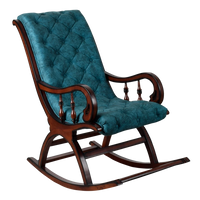 Touffy Fabric Upholstered Teak Wood Rocking Chair in Brown Turquoise color 45° side view