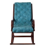 Touffy Fabric Upholstered Teak Wood Rocking Chair in Brown Turquoise color front view