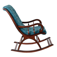 Touffy Fabric Upholstered Teak Wood Rocking Chair in Brown Turquoise color side view