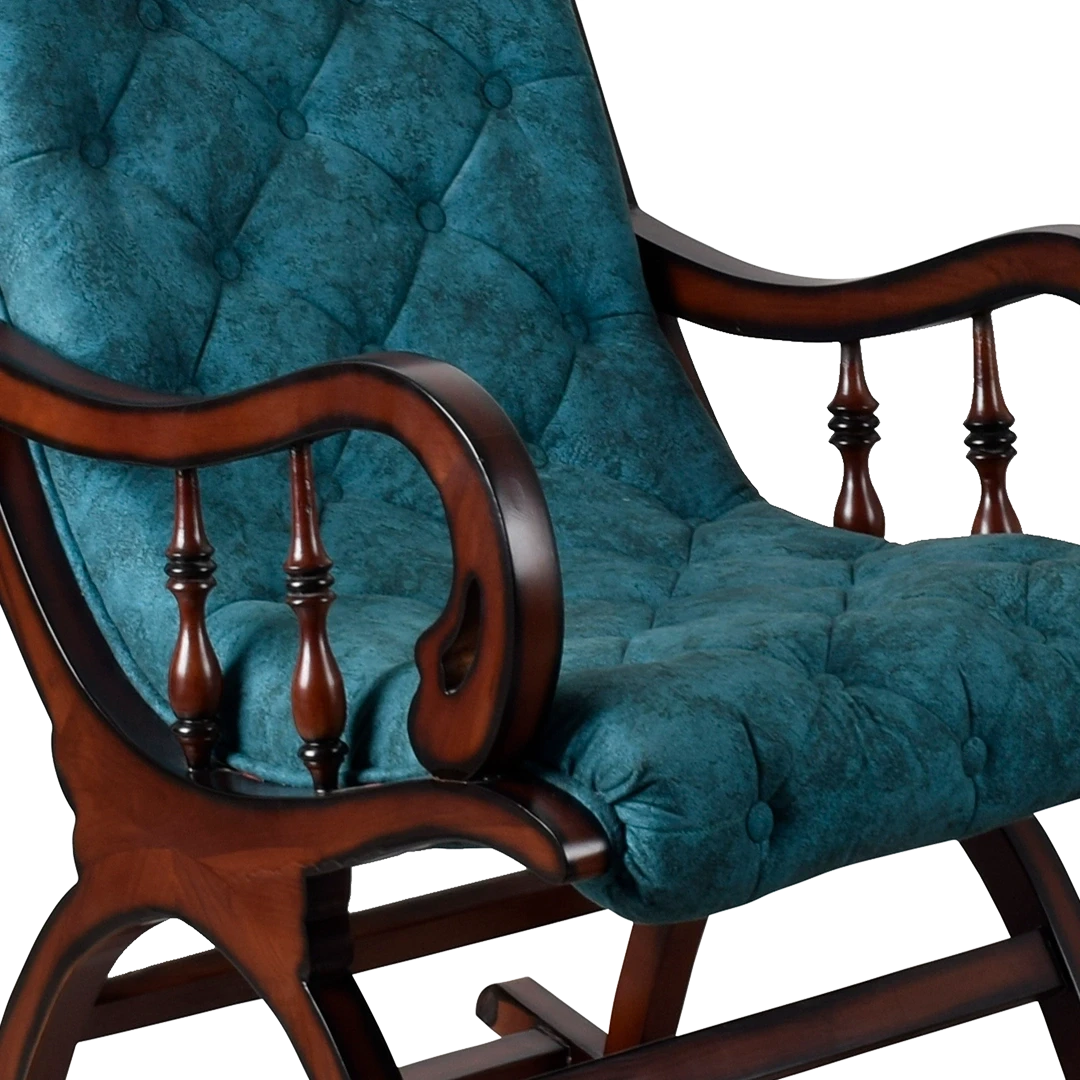 Touffy Fabric Upholstered Teak Wood Rocking Chair in Brown Turquoise color zoom view cushion