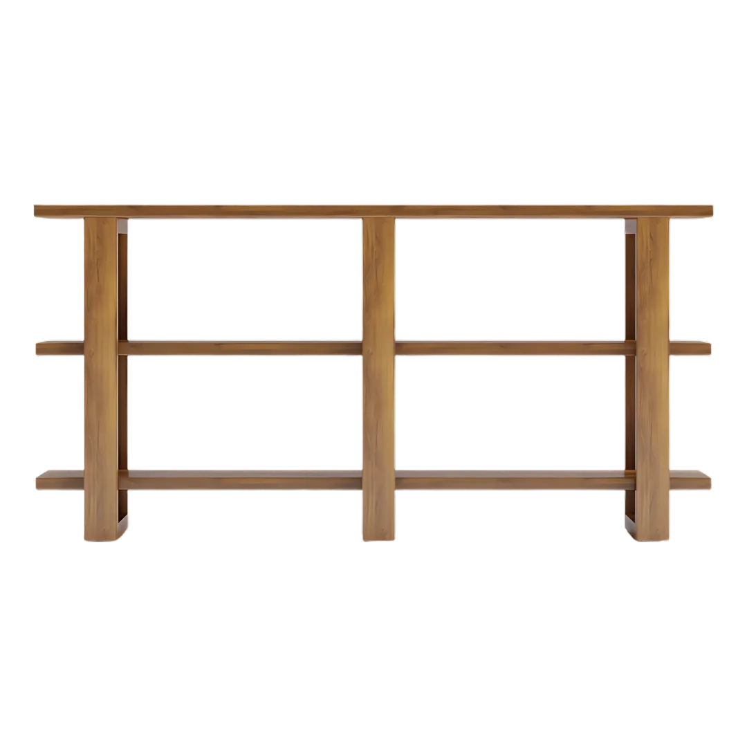 Trestle Wood Book Shelf (Teak) front view