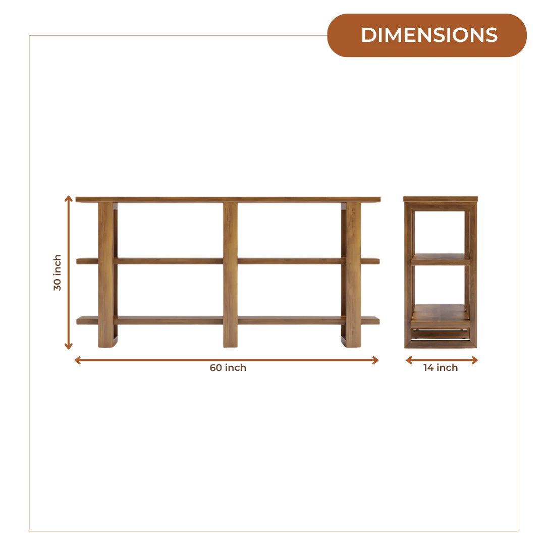 Trestle Wood Book Shelf (Teak) dimensions