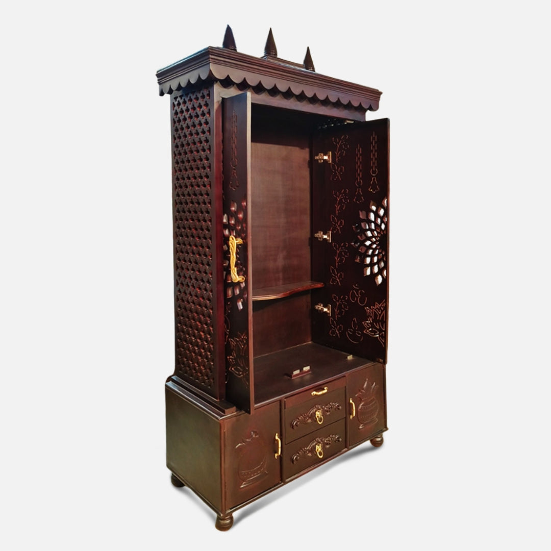 Trikalash Teak Wood Mandap (Brown)open door side angle