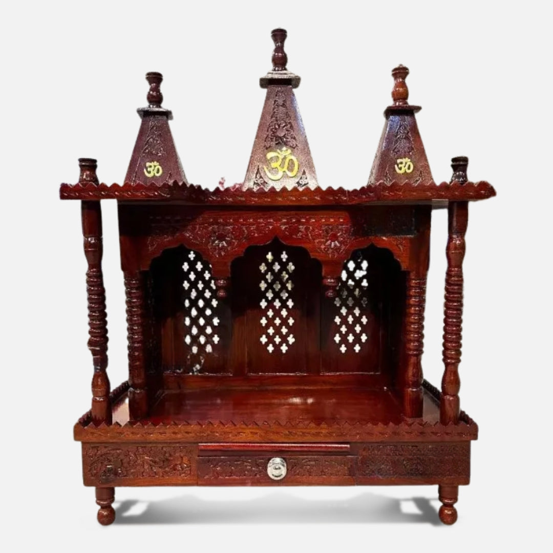 Utsav Teak Wood Mandir (Brown) front view