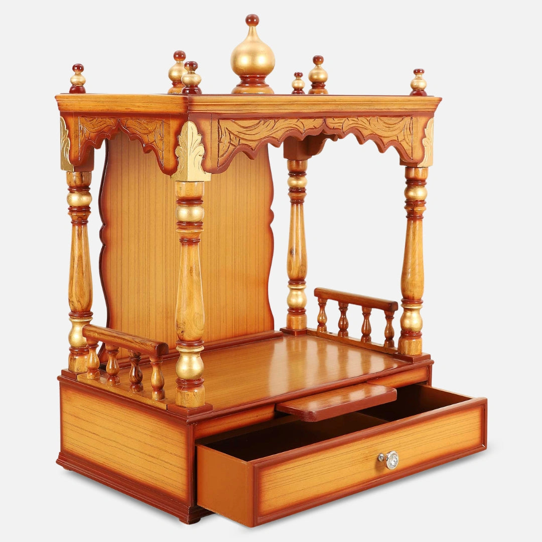 Vaibhavraj Teak Wood Mandir (Teak) open drawer side angle
