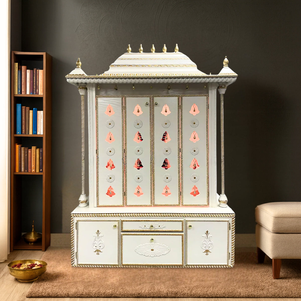Vaidik Teak Wood Mandap (White) lifestyel view