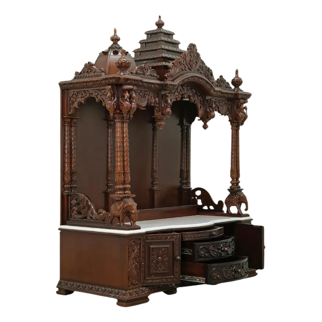 Varenya Teak Wood Mandap (Brown) side angle
