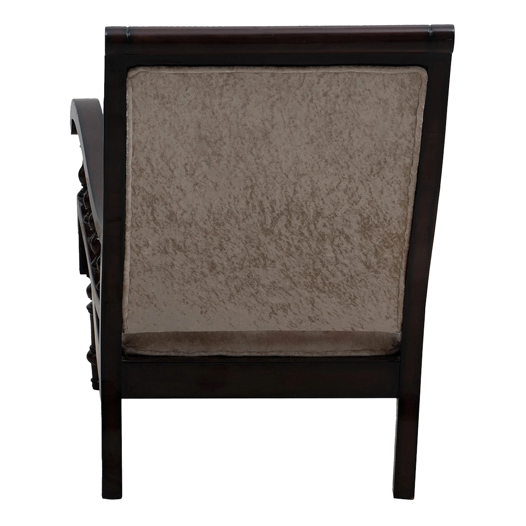 Vasper Teak Wood Fabric Upholstered Arm Chair in Brown color back view