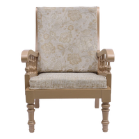 Vasper Teak Wood Fabric Upholstered Arm Chairs in Teak Beige color front view