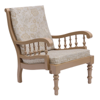 Vasper Teak Wood Fabric Upholstered Arm Chairs in Teak Beige color 45° side view
