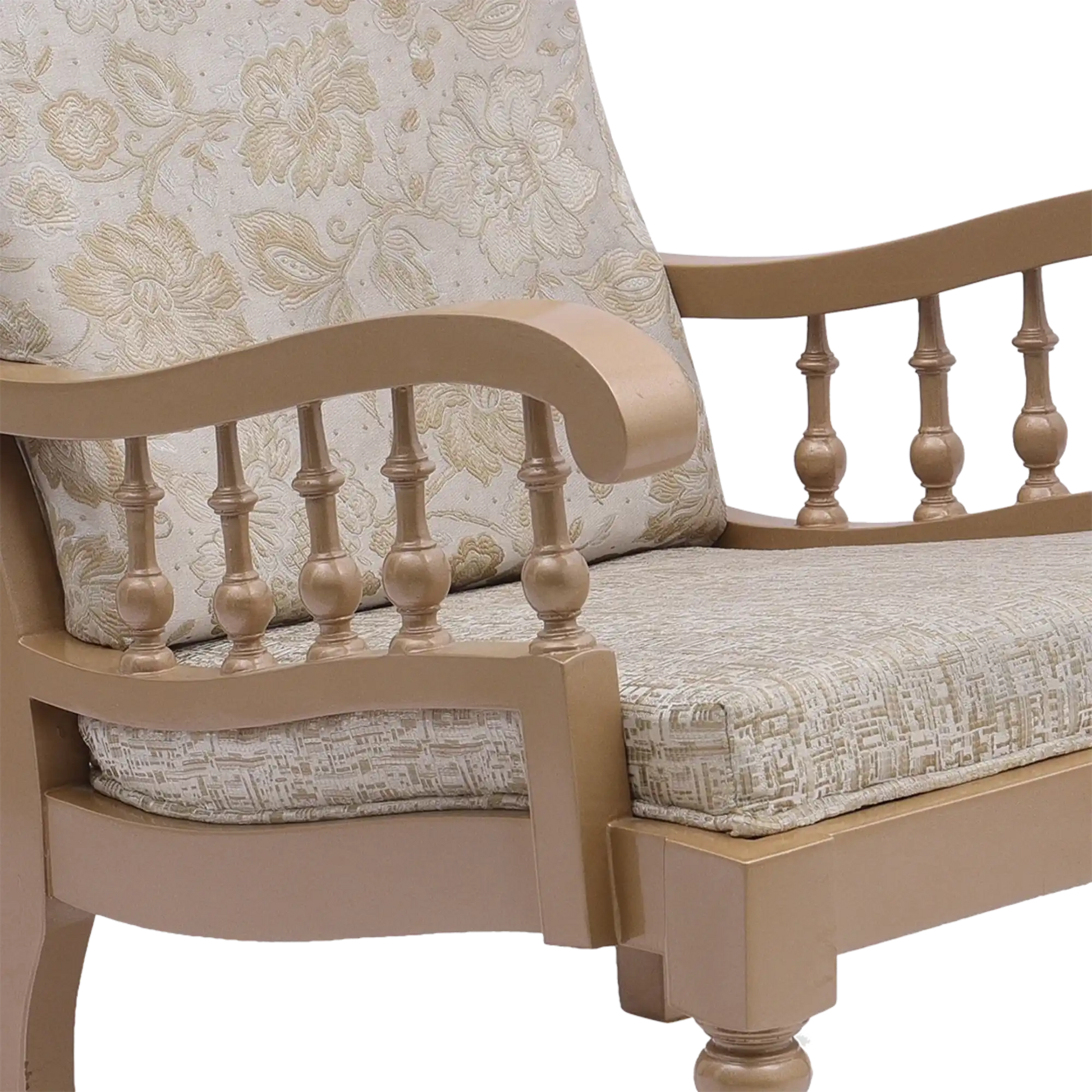 Vasper Teak Wood Fabric Upholstered Arm Chairs in Teak Beige color zoom view