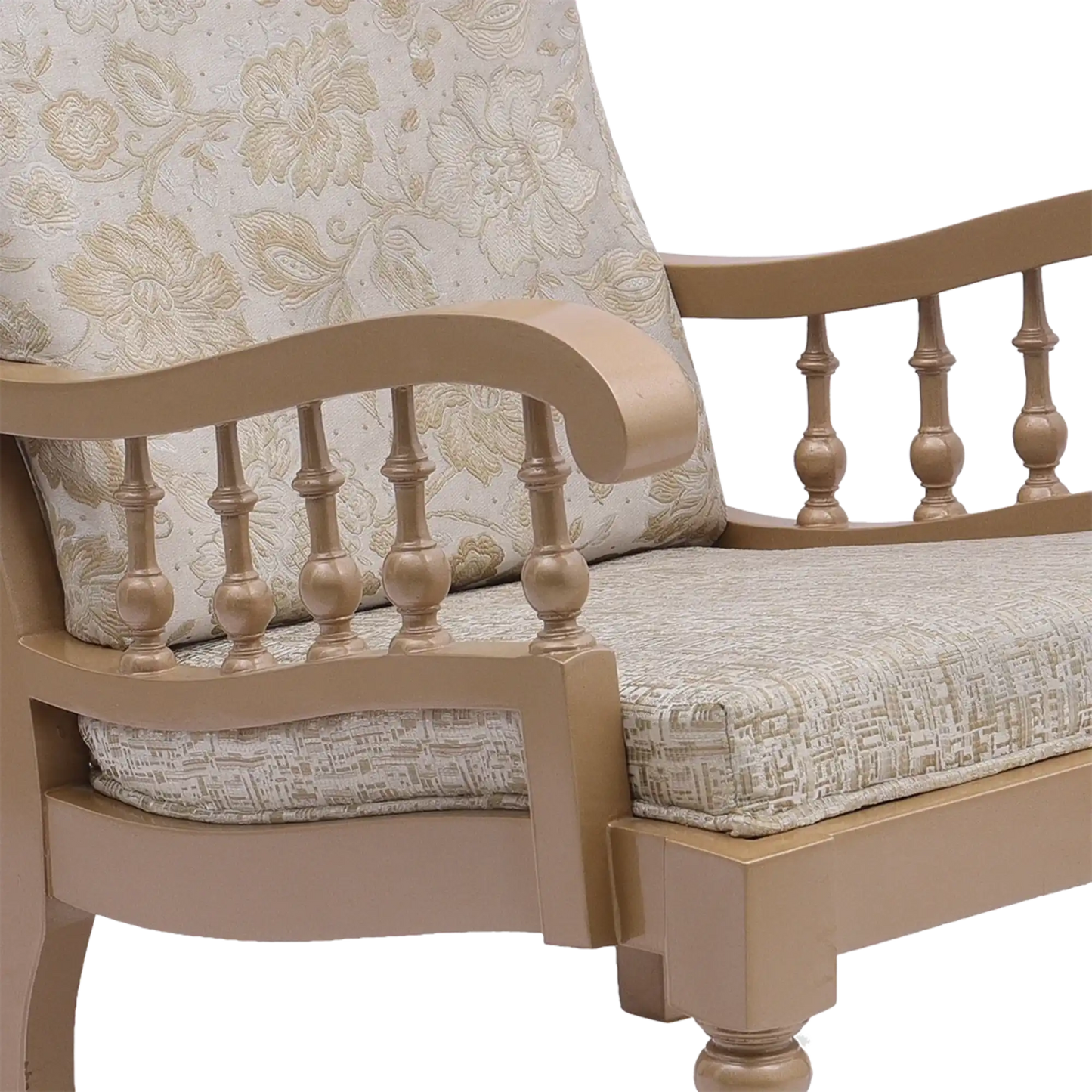 Vasper Teak Wood Fabric Upholstered Arm Chairs in Teak Beige color zoom view