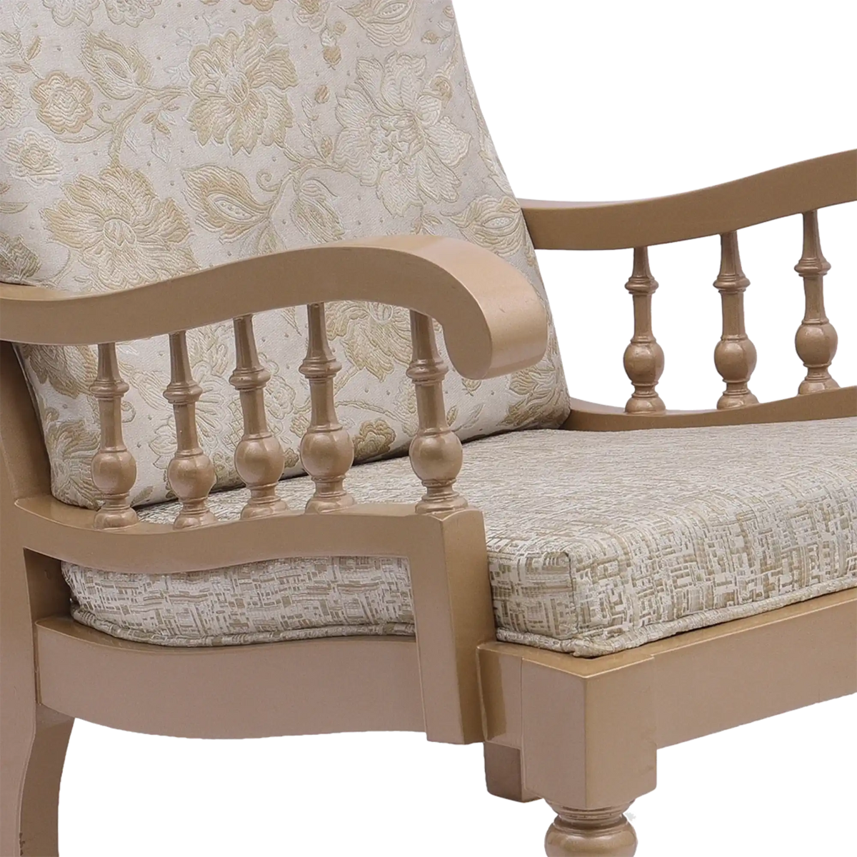 Vasper Teak Wood Fabric Upholstered Arm Chairs in Teak Beige color zoom view