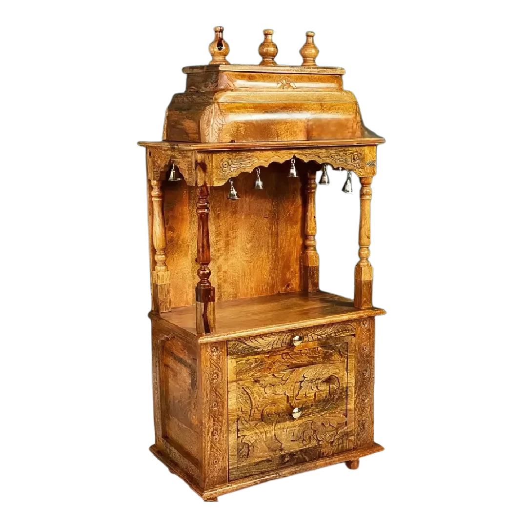 Vedant Sheesham Wood Pooja Mandir (Teak Side angle