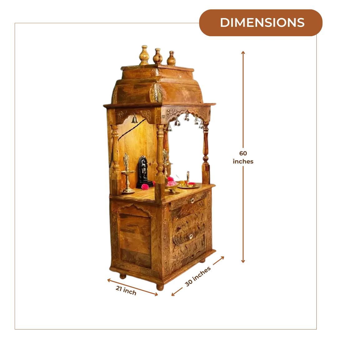 Vedant Sheesham Wood Pooja Mandir (Teak) Dimensions