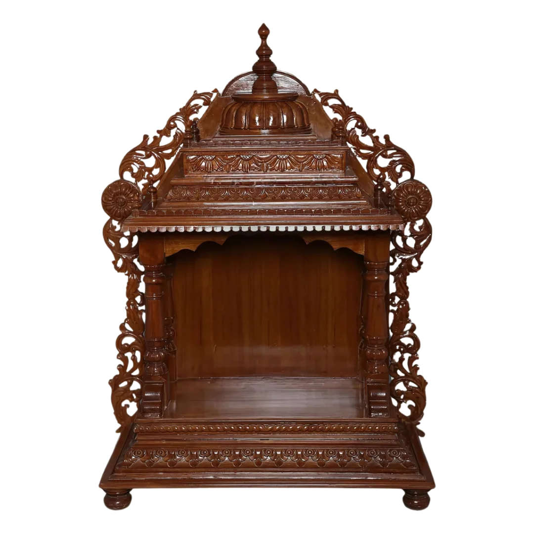 Vedarth Teak Wood Mandir (Brown) Front view