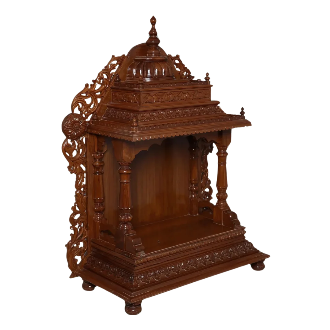 Vedarth Teak Wood Mandir (Brown) side angle