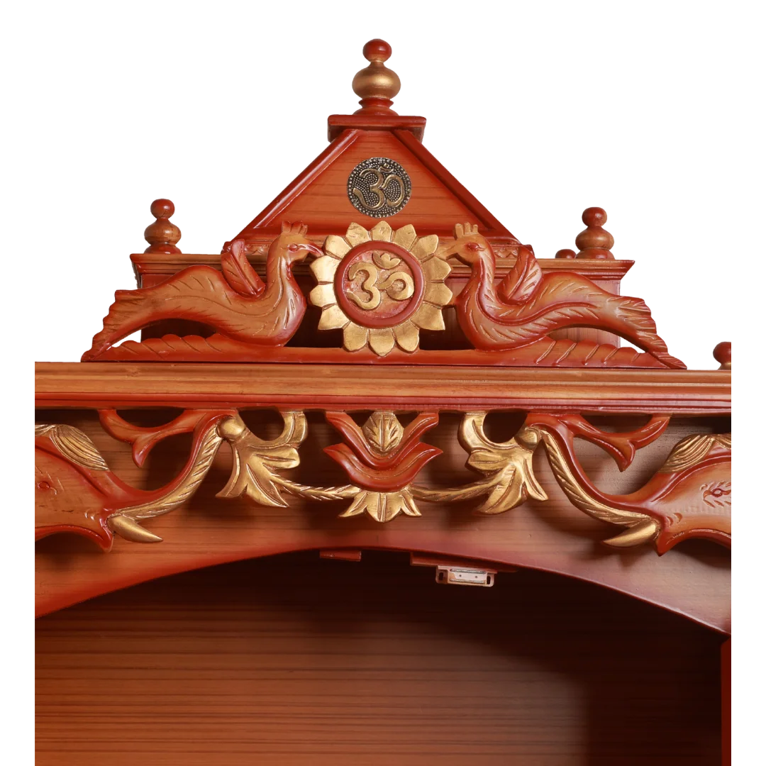 Vedashraya Floor Rested Pooja Mandir with Door Zoom View(Teak Gold)