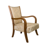 Side Angle of  Velencia Teak Wood Fabric Upholstered Arm Chairs (Teak Gold)