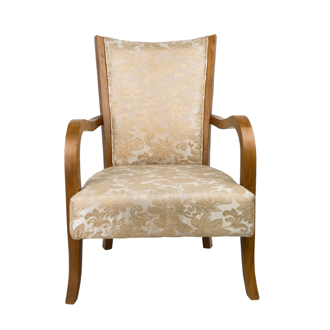 Velencia Teak Wood Fabric Upholstered Arm Chairs (Teak Gold)