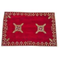Velvet Red Swastik Embroidered Pooja Asan with Golden Mirror Work top view