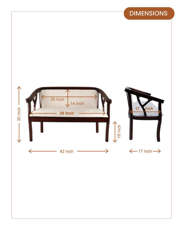 Verior Solid Wood Love Sofa (Brown Silver) dimensions