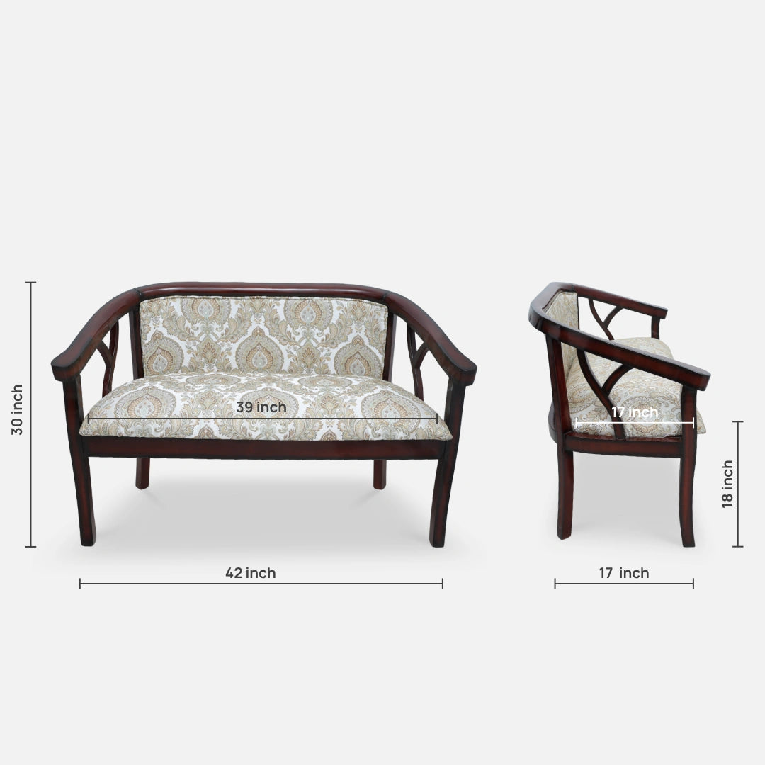 Verior Solid Wood Love Sofa (Brown) dimensions image