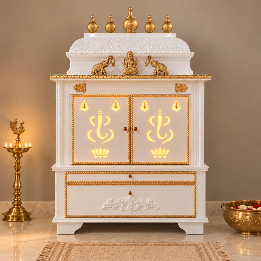 Vighnesh Teak Wood Mandap (White) Light