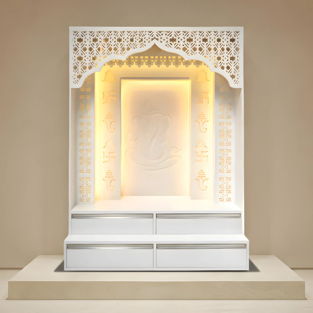 Vinayra Wooden Corian Mandir (White) lifestleview