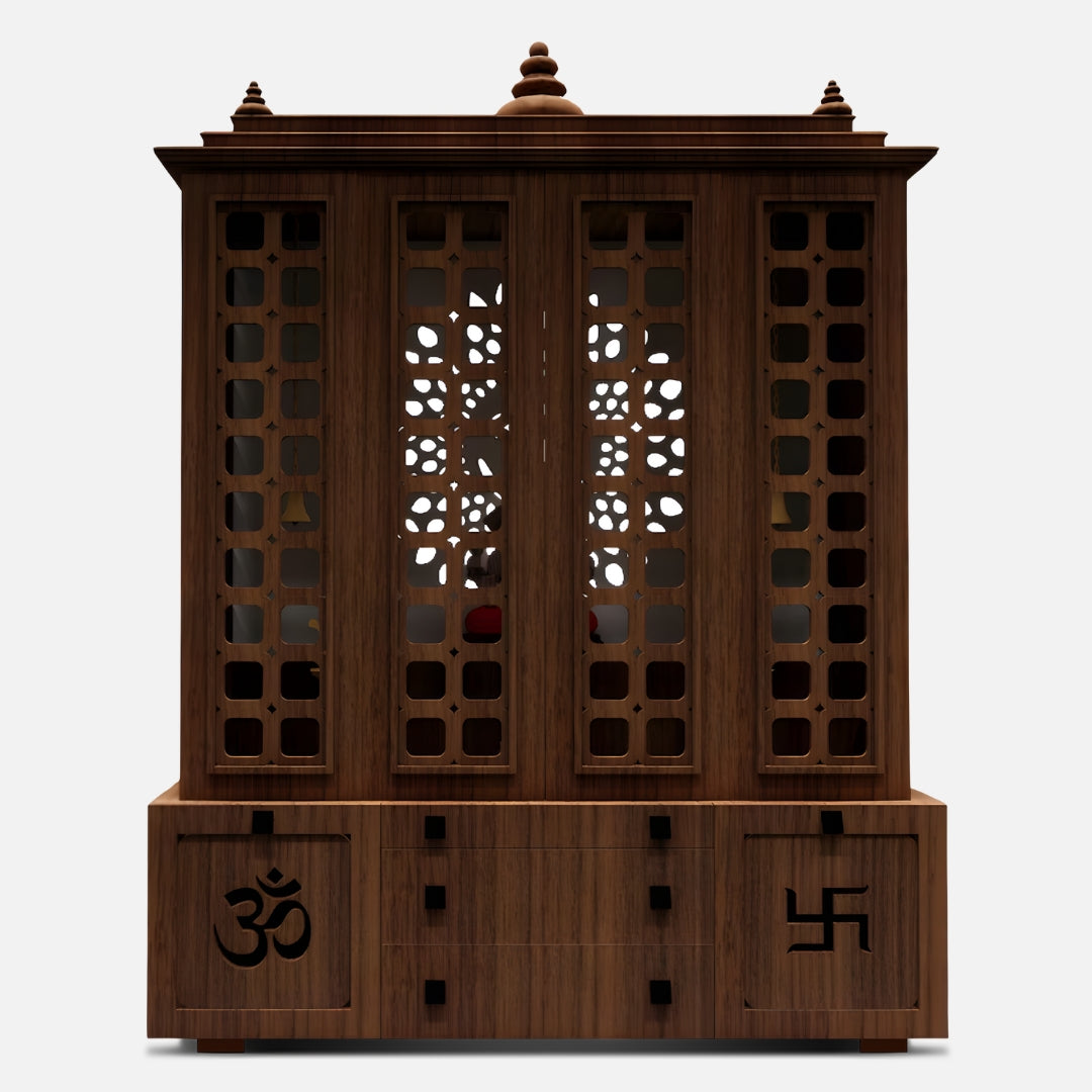 Vishesh Teak Wood Mandir (Brown) front view