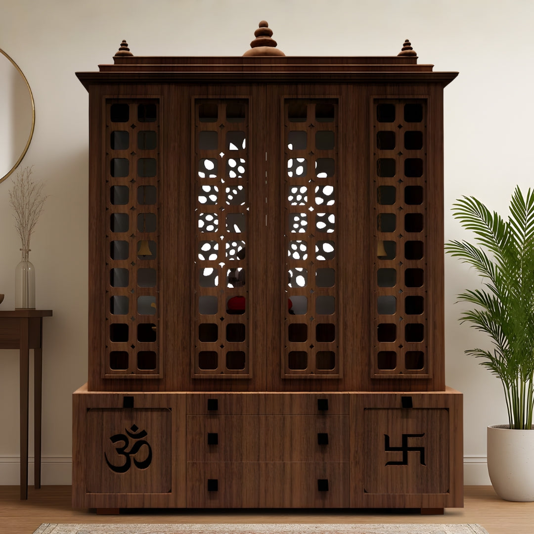 Vishesh Teak Wood Mandir (Brown) lifestyle view