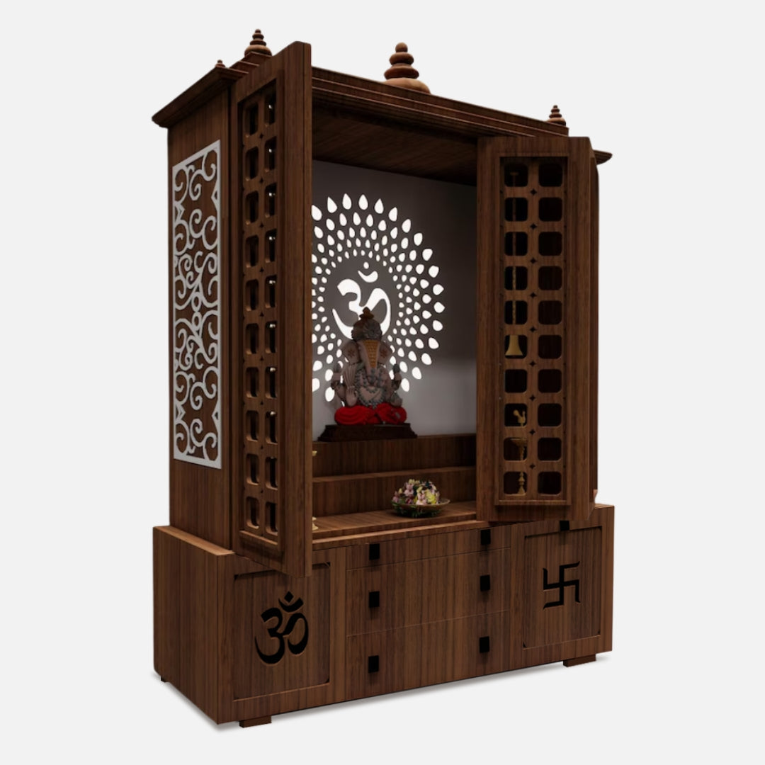 Vishesh Teak Wood Mandir (Brown) side view