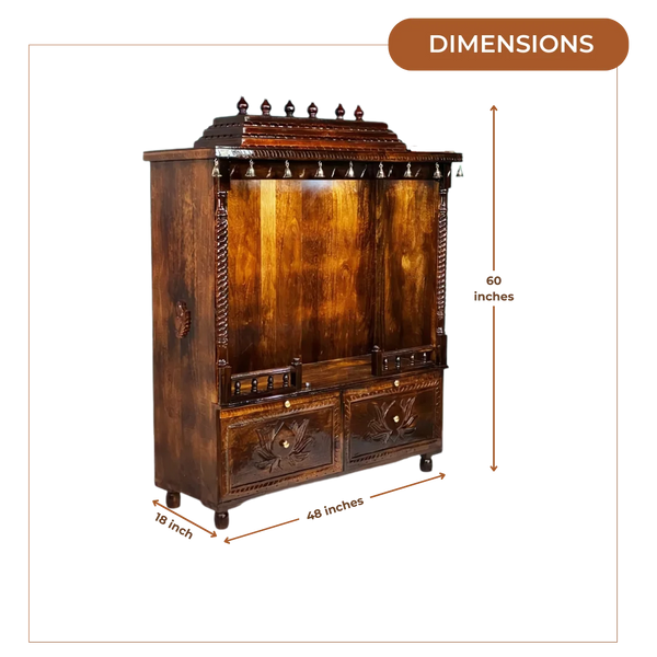 Vishranti Sheesham Wood Mandir (Teak) Dimensions