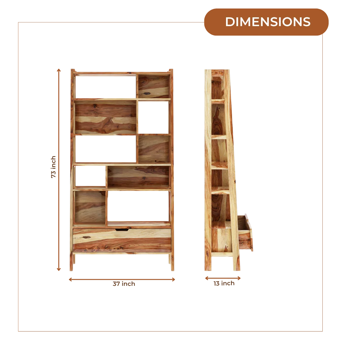 Volumo Wood Book Shelf (Teak) dimensions