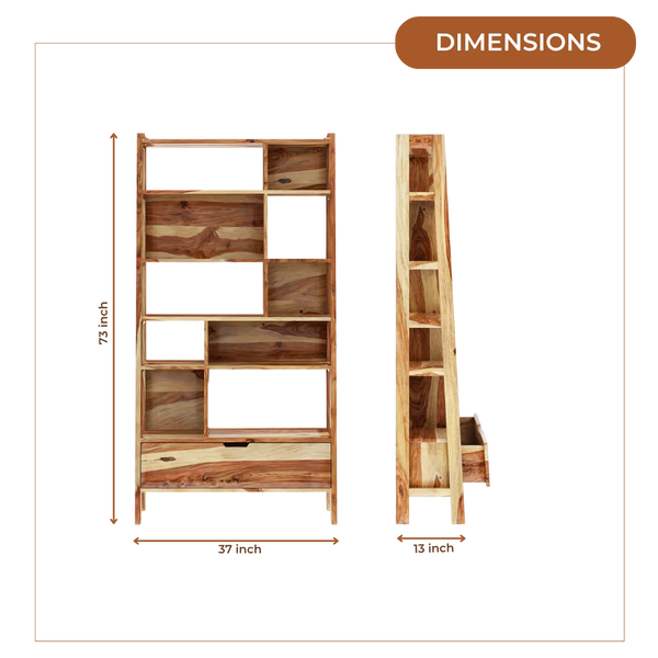 Volumo Wood Book Shelf (Teak) dimensions