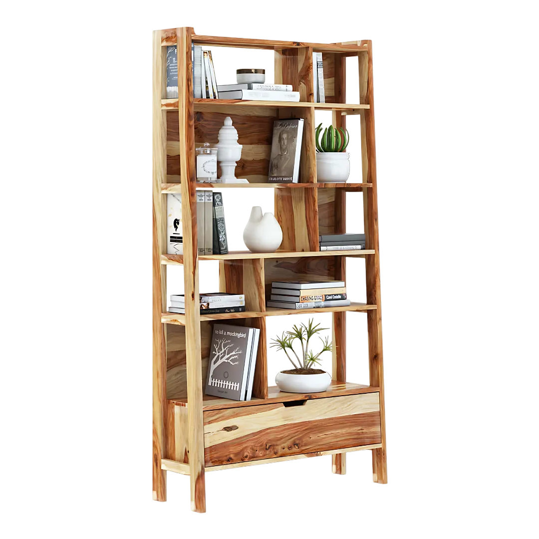 Volumo Wood Book Shelf (Teak) side angle