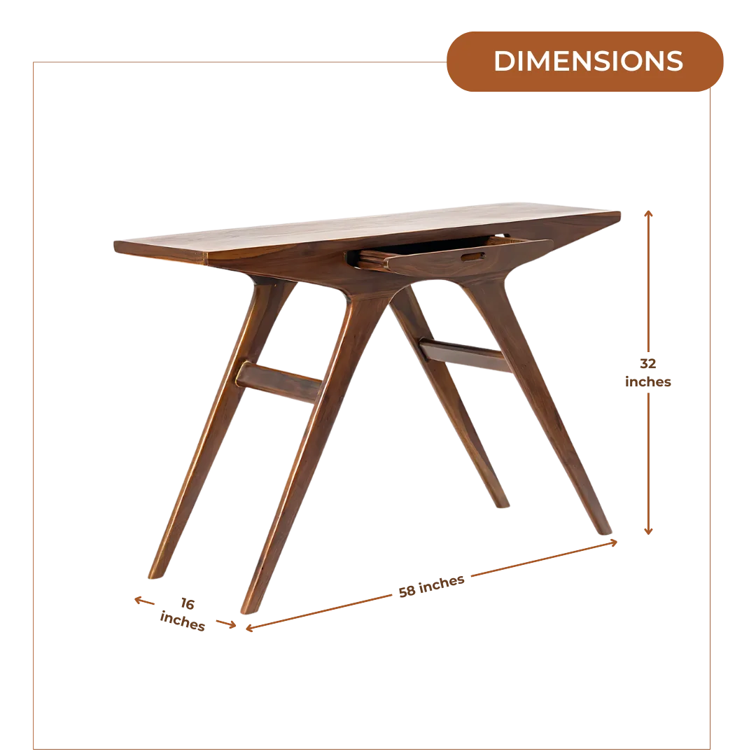Vritta Solid Wood Writing Table (Teak) Dimensions