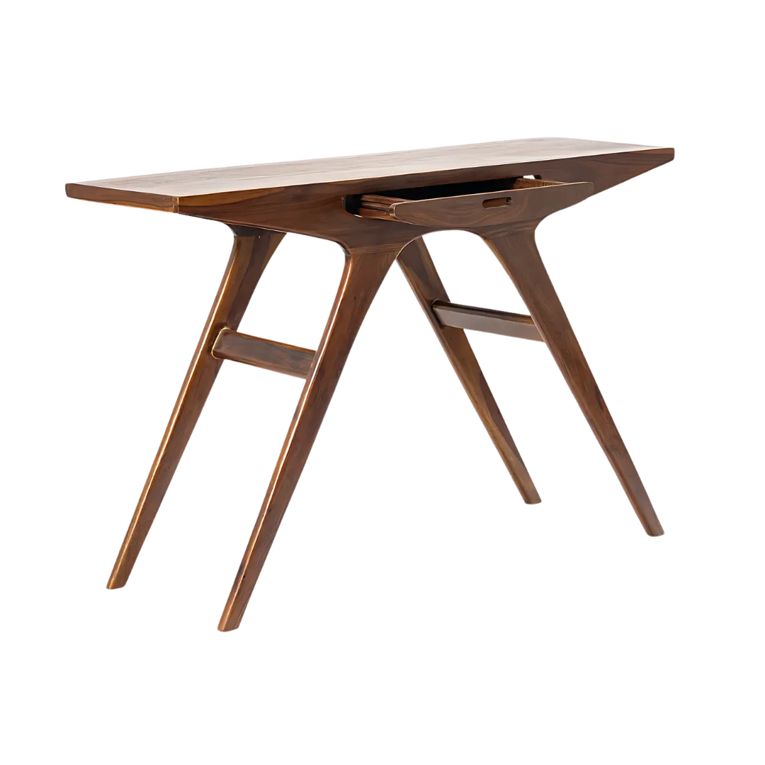 Vritta Solid Wood Writing Table (Teak) Side View