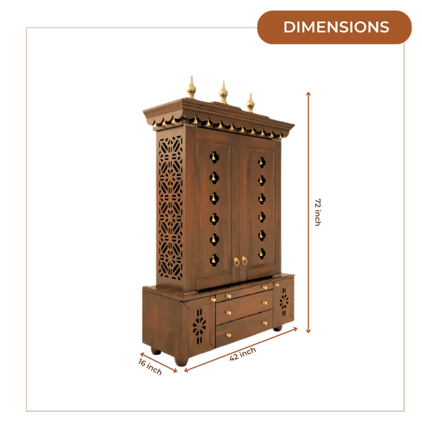 Vrittika Teak Wood Pooja Mandap with Door (Teak) Dimensions
