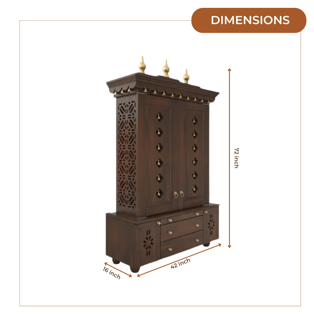 Vrittika Teak Wood Pooja Mandap with Door (Wenge) Dimensions