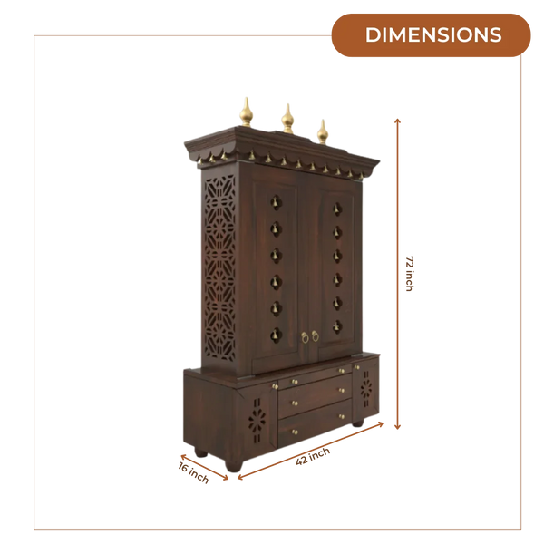 Vrittika Teak Wood Pooja Mandap with Door (Wenge) Dimensions